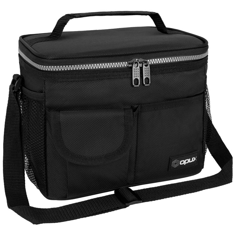 opux Insulated Lunch Bag for Men Women, Leakproof Black Lunch Box for Work, Portable Soft Lunch Cooler Bag with Shoulder Strap, Adult Lunchbox Lunch Pail for Kid Boy Girl School, 14 Can/8L - Image 1